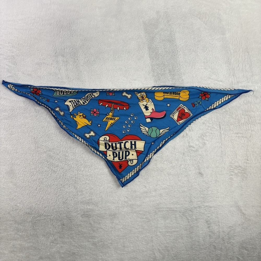 Dutch Bros Pup Blue Dog Bandana Scarf Heart Paw Rebel Novelty Coffee
